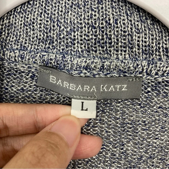 Barbara Katz Gray Multi Color Embroidered Collar Button Knit Cardigan Large - Picture 2 of 12